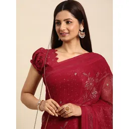 Mitera Floral Sequinned Silk Chiffon Saree-picture-18