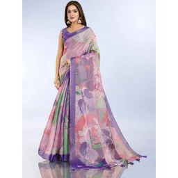 Mitera Floral Zari Art Silk Block Print Saree-picture-30