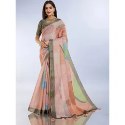 Mitera Floral Zari Art Silk Block Print Saree-picture-36