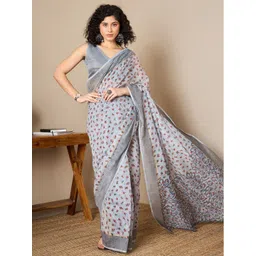 Mitera Floral Zari Linen Blend Ready to Wear Banarasi Saree-picture-27