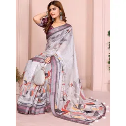 Mitera Floral Zari Linen Blend Saree-picture-21