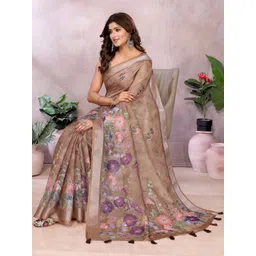 Mitera Floral Zari Linen Blend Saree-picture-13