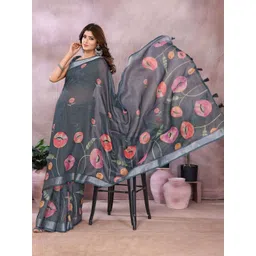 Mitera Floral Zari Linen Blend Saree-picture-14