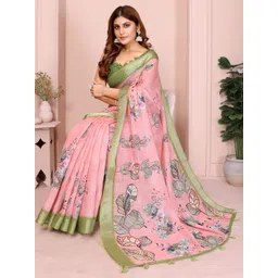 Mitera Floral Zari Linen Blend Saree-picture-24