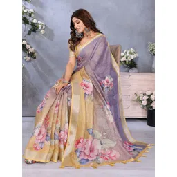Mitera Floral Zari Linen Blend Saree-picture-26