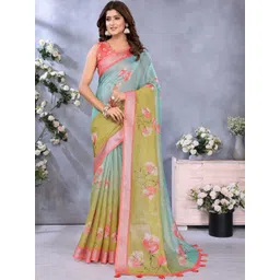 Mitera Floral Zari Linen Blend Saree-picture-29