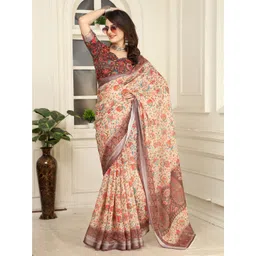 Mitera Floral Zari Pure Cotton Saree image 1