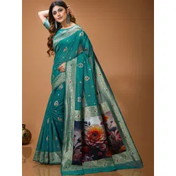 Mitera Floral Zari Silk Blend Designer Saree-picture-23