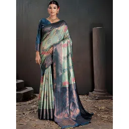 Mitera Floral Zari Silk Blend Handloom Kanjeevaram Saree-picture-11