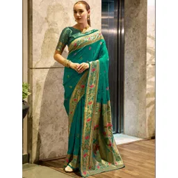 Mitera Floral Zari Silk Blend Handloom Paithani Saree-picture-12