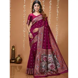 Mitera Floral Zari Silk Blend Heavy Work Saree-picture-18