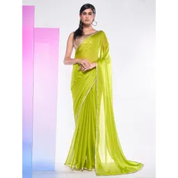 Mitera Green & Gold-Toned Pure Georgette Saree-picture-38