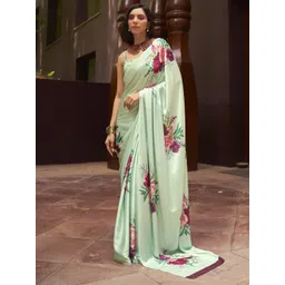 Mitera Green & Pink Floral Saree-picture-12