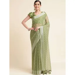 Mitera Green & Silver-Toned Floral Zari Pure Chiffon Saree-picture-24