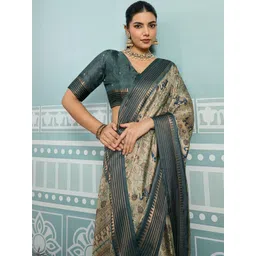 Mitera Kalamkari Print Zari Saree with Unstitched Blouse Piece-picture-24