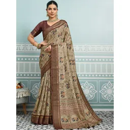 Mitera Kalamkari Printed Woven Design Border Saree With An Unstitched Blouse Piece-picture-38