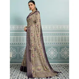 Mitera Kalamkari Printed Zari Saree Wth Blouse Piece-picture-23