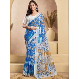 Mitera Kalamkari Zari Linen Blend Handloom Saree-picture-20