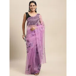 Mitera Lavender Floral Organza Saree-picture-39