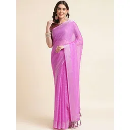 Mitera Magenta & Silver-Toned Floral Woven Design Zari Pure Chiffon Saree-picture-38