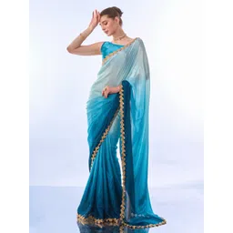 Mitera Ombre Pure Chiffon Saree with Embellished Border-picture-28