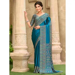 Mitera Paisley Printed Satin Saree With Unstitched Blouse Piece-picture-26