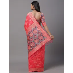 Mitera Pink & Blue Ethnic Motifs Zari Silk Blend Saree image 3
