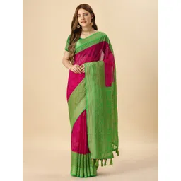 Mitera Pink & Green Floral Printed Zari Pure Chiffon Saree-picture-27