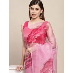 Mitera Pink Floral Organza Saree-picture-25