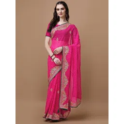 Mitera Pink Geometric Printed Embroidered Bandhani Saree-picture-16