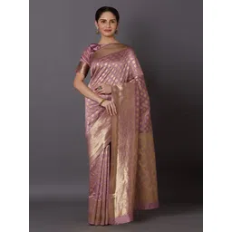 Mitera Purple & Gold-Toned Silk Blend Woven Design Kanjeevaram Saree-picture-40
