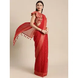 Mitera Red & Gold-Toned Floral Zari Pure Chiffon Saree-picture-31