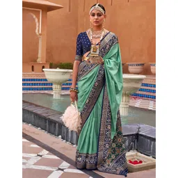 Mitera Sea Green & Blue Ethnic Motifs Woven Design Silk Blend Patola Saree-picture-26