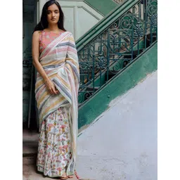 Mitera Striped Block Print Saree-picture-17