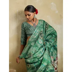 Mitera Tie And Dye Printed Bagh Saree With Unstitched Blouse Piece-picture-17