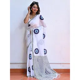 Mitera Women Geometric Printed Block Print Saree-picture-30