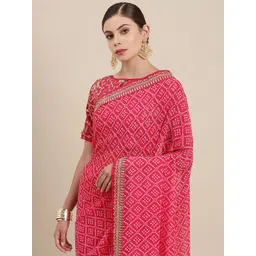 Mitera Women Pink & White Embroidered Pure Georgette Bandhani Saree-picture-16