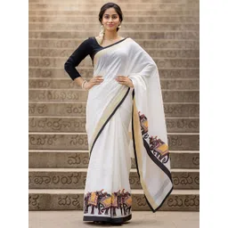 Mitera Women Printed Ethnic Motifs Block Print Saree-picture-12