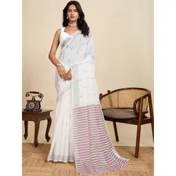 Mitera Women Woven Design Zari Linen Block Print Saree With Blouse Piece-picture-33