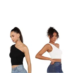 MIXFIT Women Pack of 2 One Shoulder Tank Crop Top image 5