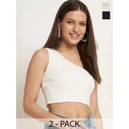 MIXFIT Women Pack of 2 Ribbed One Shoulder Sleeveless Tank Crop Top-picture-30