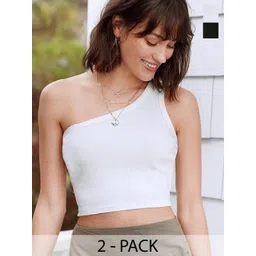 MIXFIT Women Pack of 2 Ribbed One Shoulder Sleeveless Tank Crop Top-picture-28