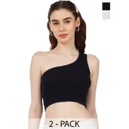 MIXFIT Women Pack of 2 Ribbed Solid One Shoulder Tank Crop Top-picture-32