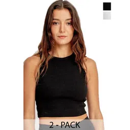 MIXFIT Women Pack Of 2 Round Neck Fitted Crop Top-picture-12