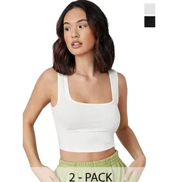 MIXFIT Women Pack Of 2 Square Neck Sleeveless Tank Crop Top-picture-29