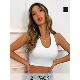 MIXFIT Women Pack of 2 Vertical Stripes Striped Halter Neck Tank Crop Top-picture-26