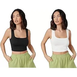 mixfit Women's Black & White Cotton Strechable Tank Tops/Crop Tops-picture-17