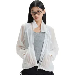 MIXXO White Shirred See-Through Regular Fit Jumper-picture-25