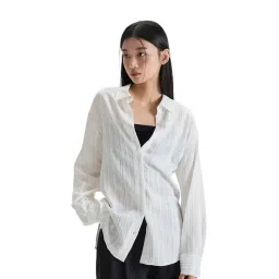 MIXXO White Striped Textured Regular Fit Back Detailing Shirt-picture-21