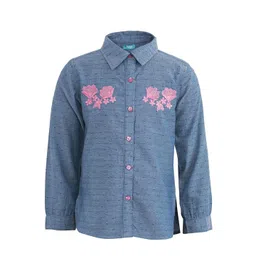 Miyo Blue Floral Embroidered Cotton Shirt Style Top-picture-48